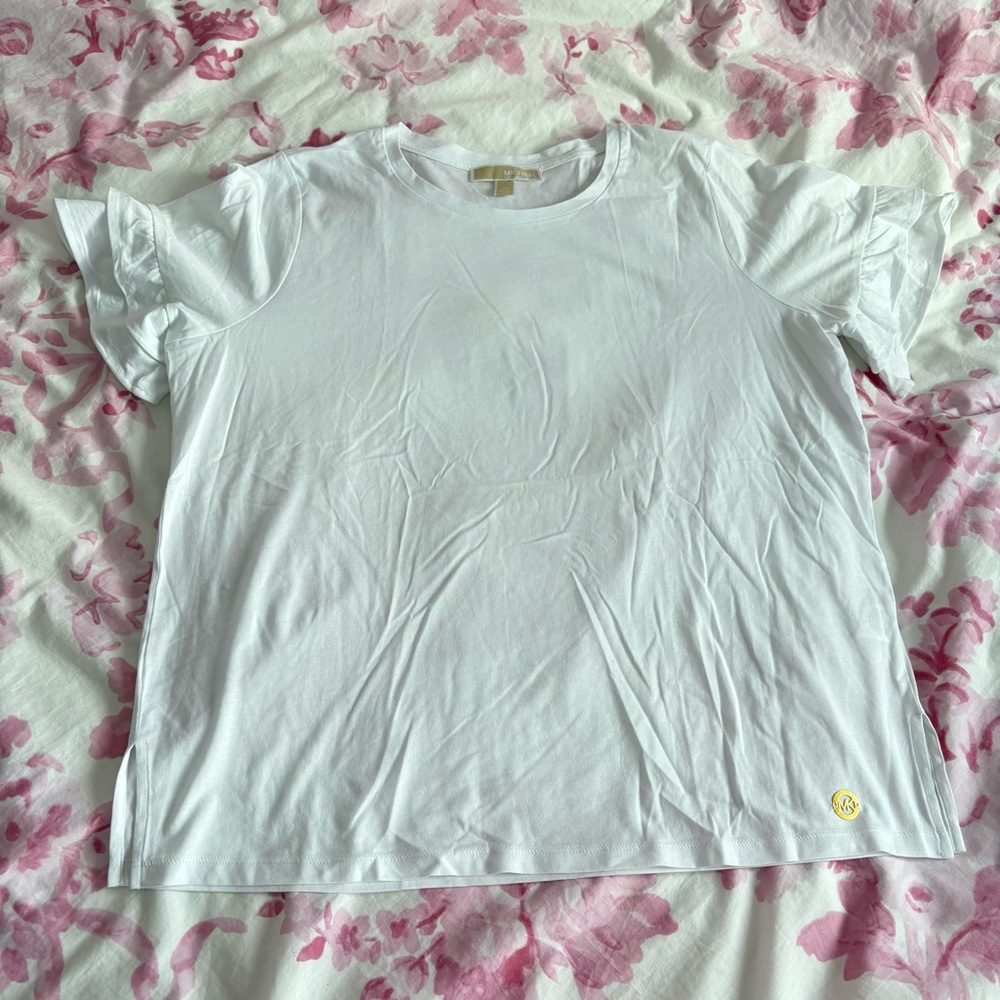 Michael Kors white ruffle sleeve tee shirt top